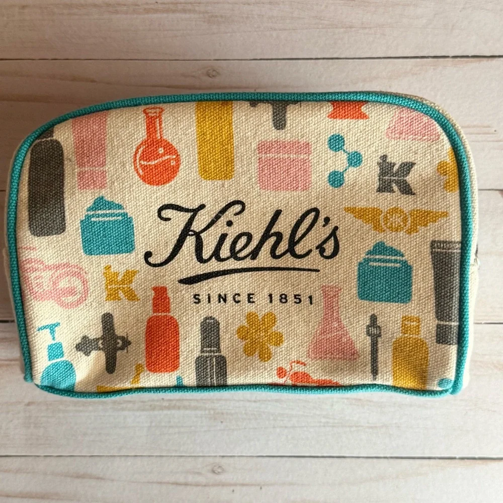 3/$15 Kiehl's Colorful Print Zippered Cosmetic or Travel Bag - Picture 1 of 5